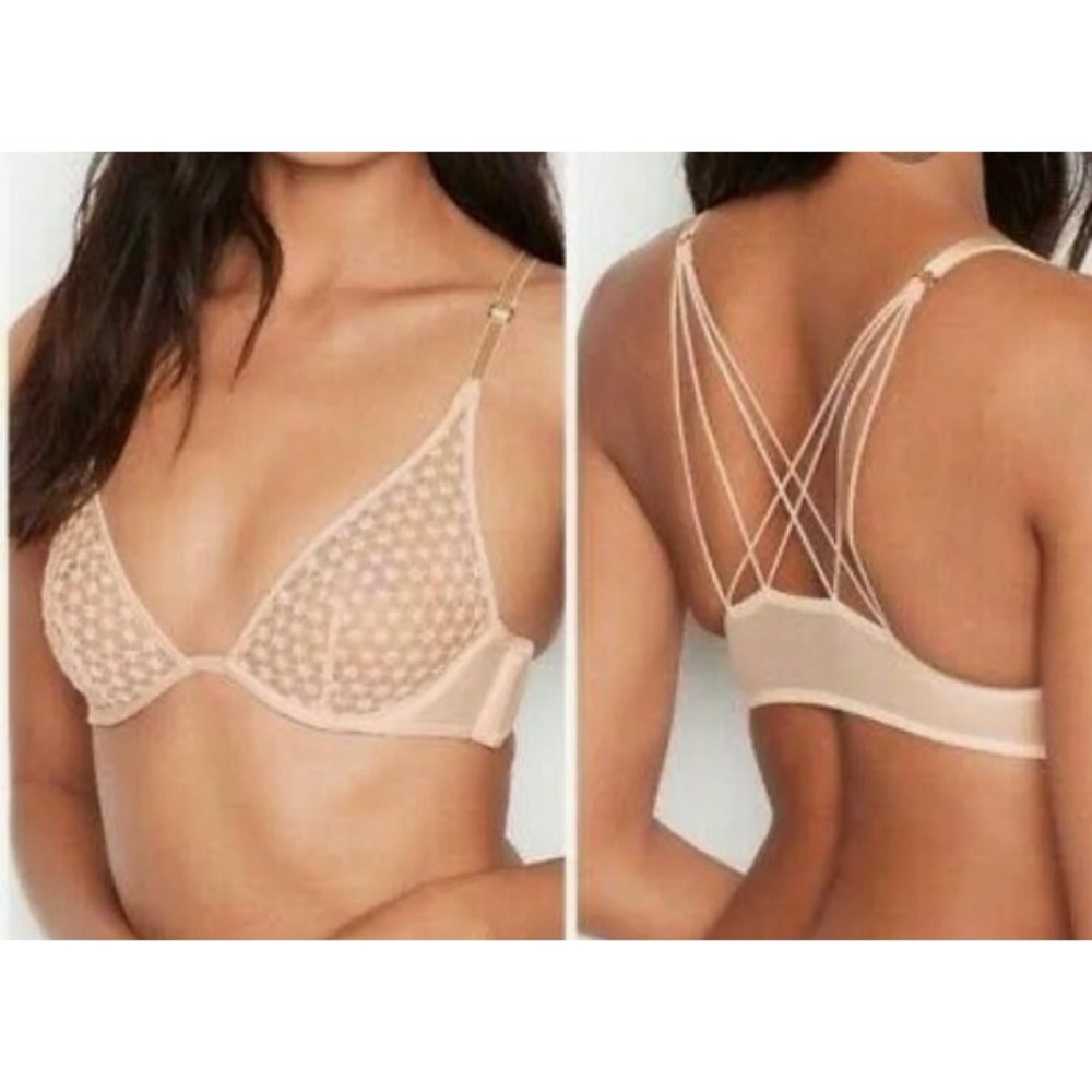 Victoria's Secret Luxe‎ Lingerie Starburst Sheer Unlined Black Plunge Bra 34 DD - Picture 13 of 13